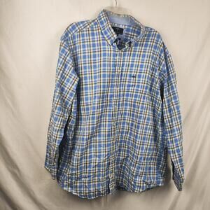 Fynch-Hatton Shirt Mens 2XL Blue Plaid Button Down Long Sleeve Cotton Casual